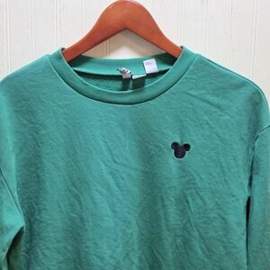 H&M Sweater Womens Medium Green Mickey Mouse Disney Crew Neck Pullover Knit